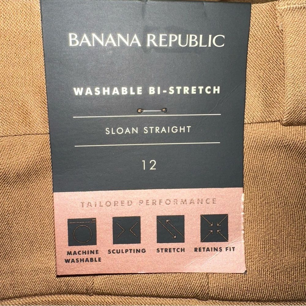 Banana Republic Pants Women's 12 Tan Sloan Straight Camel High Waist BI-Stretch - Picture 6 of 10